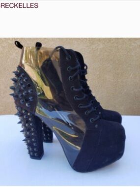 Breckelles Black Spike-Heel Lace-Up Platform Booties